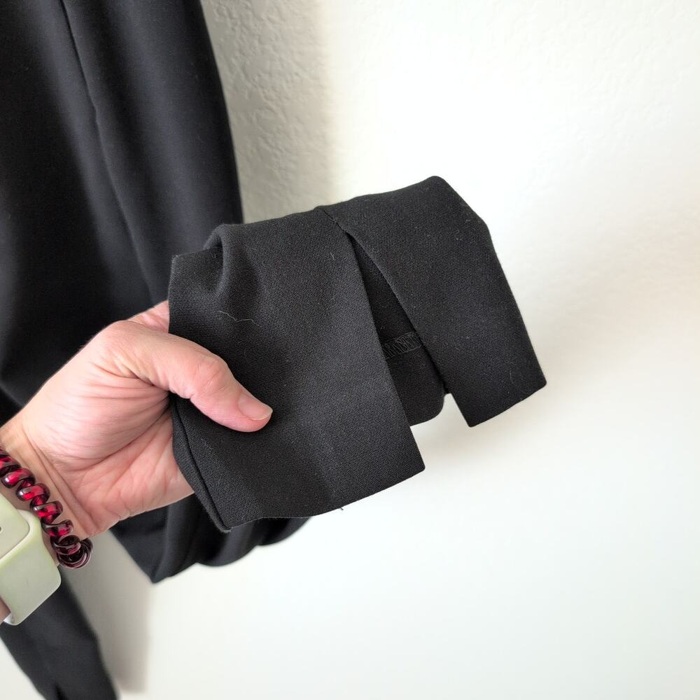 Black Halo Russo Puff Shoulder Slit Jumpsuit Black Size 8 Slim Leg Front Pockets - Picture 8 of 15